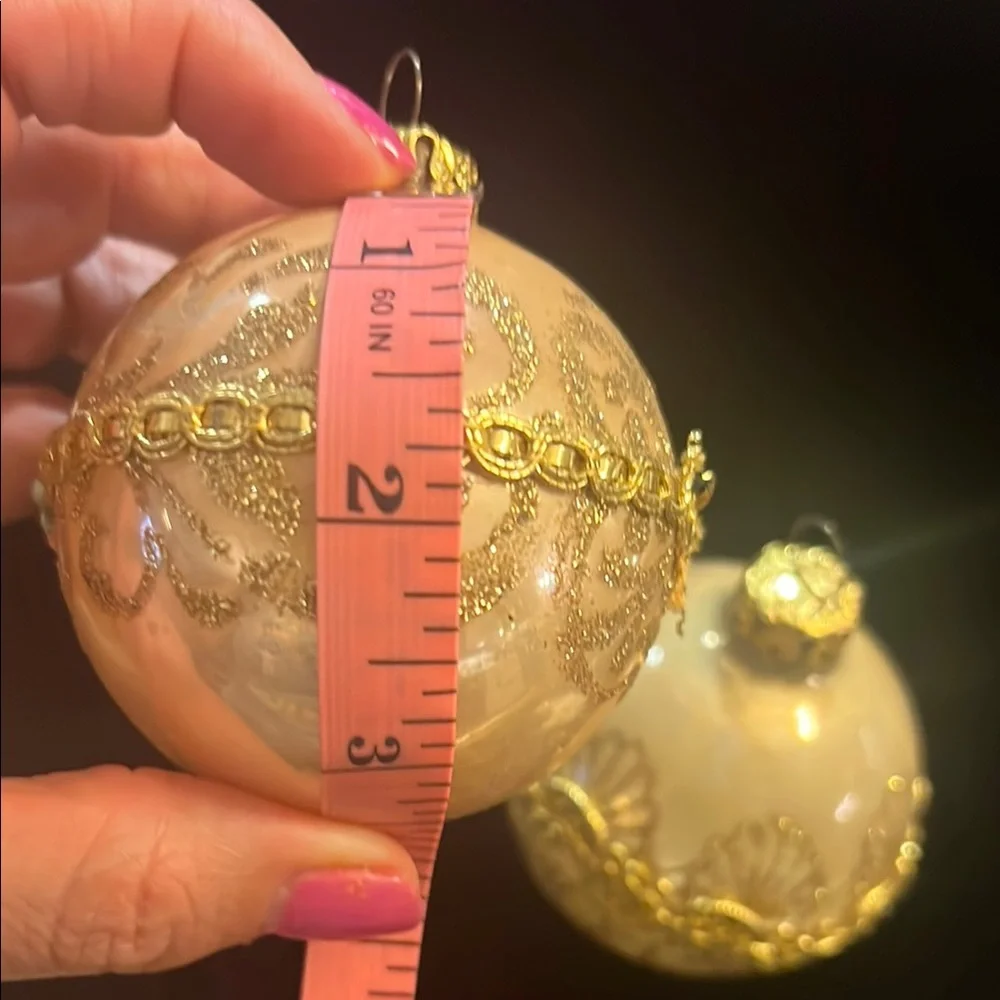 VTG Gold Glass Holiday Ornaments (x2)